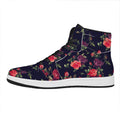 Red Violet Roses Floral Pattern Print High Top Leather Sneakers