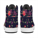 Red Violet Roses Floral Pattern Print High Top Leather Sneakers