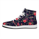 Red Violet Roses Floral Pattern Print High Top Leather Sneakers