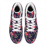 Red Violet Roses Floral Pattern Print High Top Leather Sneakers