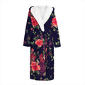 Red Violet Roses Floral Pattern Print Hooded Bathrobe