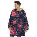 Red Violet Roses Floral Pattern Print Hoodie Blanket