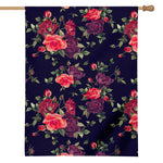 Red Violet Roses Floral Pattern Print House Flag