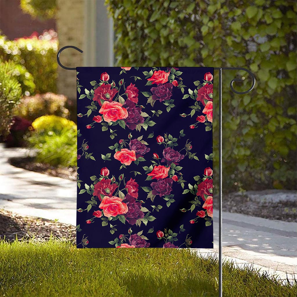 Red Violet Roses Floral Pattern Print House Flag