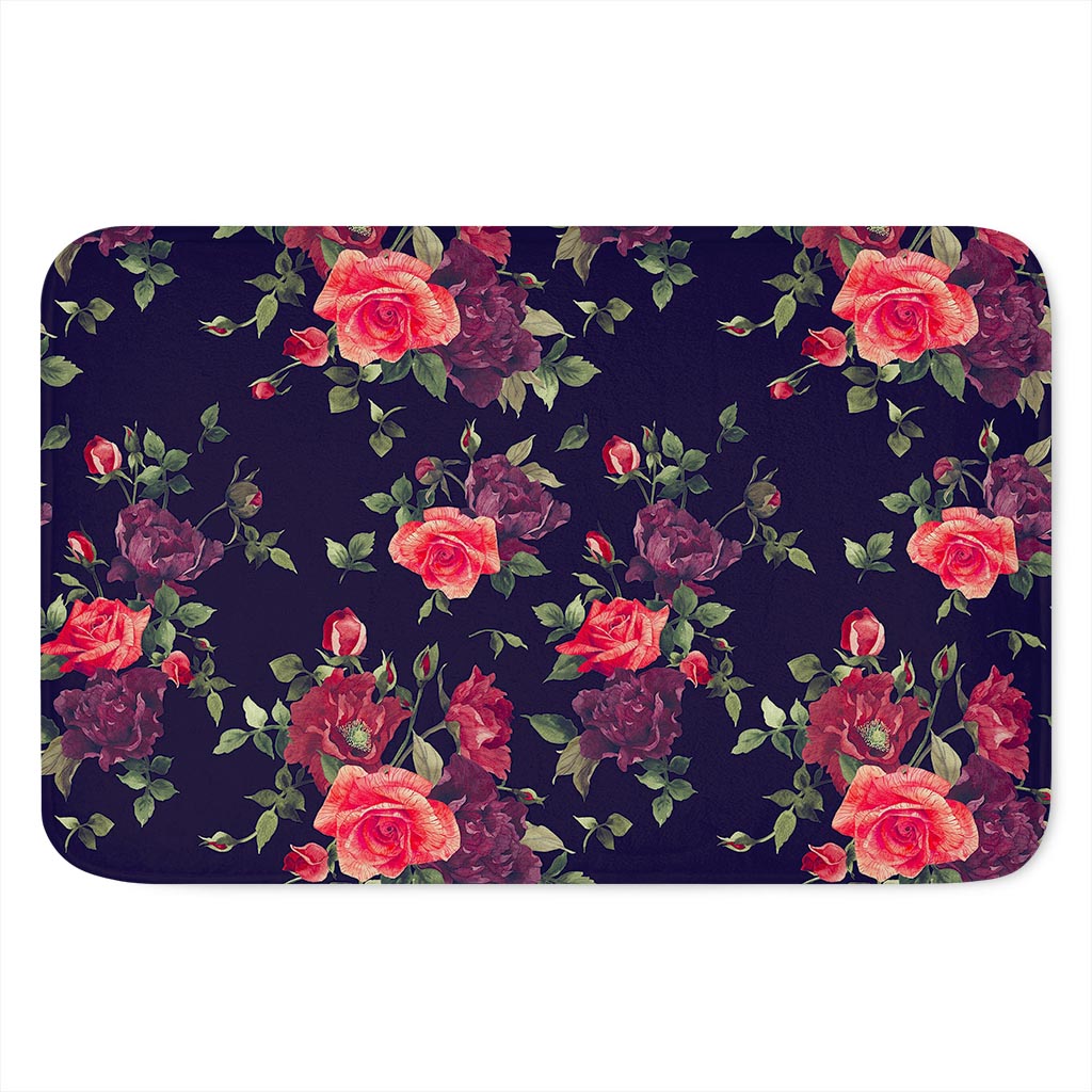 Red Violet Roses Floral Pattern Print Indoor Door Mat