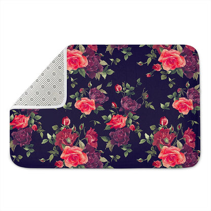 Red Violet Roses Floral Pattern Print Indoor Door Mat