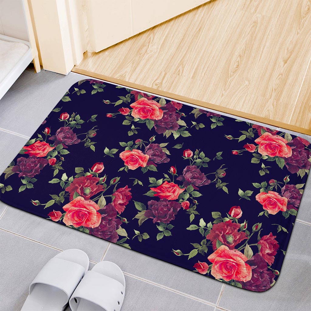 Red Violet Roses Floral Pattern Print Indoor Door Mat