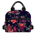 Red Violet Roses Floral Pattern Print Insulated Lunch Bag
