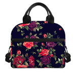 Red Violet Roses Floral Pattern Print Insulated Lunch Bag