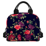 Red Violet Roses Floral Pattern Print Insulated Lunch Bag
