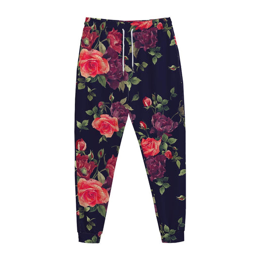 Red Violet Roses Floral Pattern Print Jogger Pants