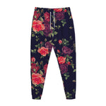Red Violet Roses Floral Pattern Print Jogger Pants