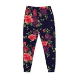 Red Violet Roses Floral Pattern Print Jogger Pants