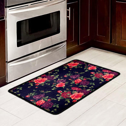 Red Violet Roses Floral Pattern Print Kitchen Mat