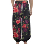 Red Violet Roses Floral Pattern Print Lantern Pants