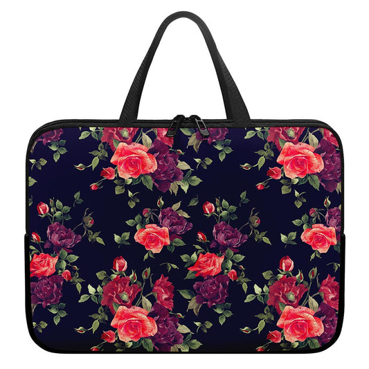 Red Violet Roses Floral Pattern Print Laptop Sleeve With Handle