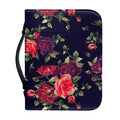 Red Violet Roses Floral Pattern Print Leather Bible Cover