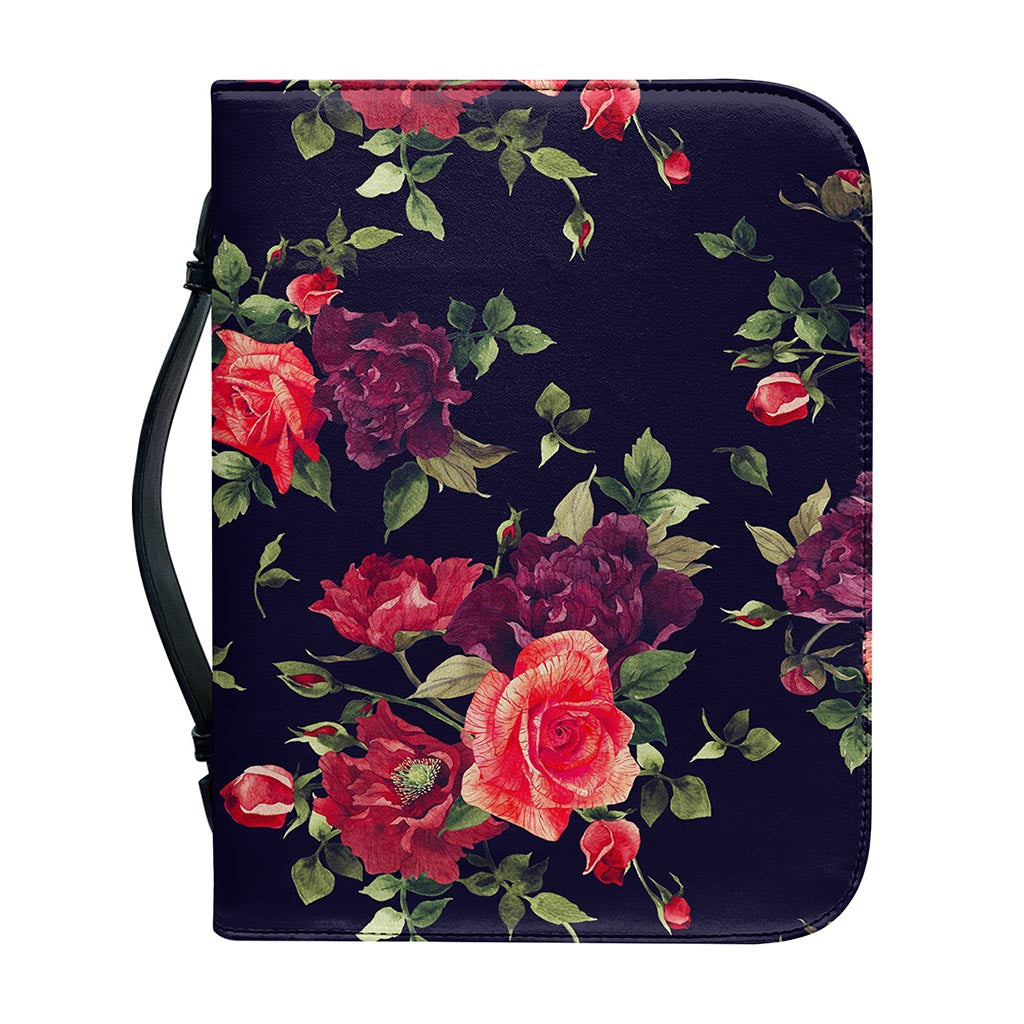 Red Violet Roses Floral Pattern Print Leather Bible Cover