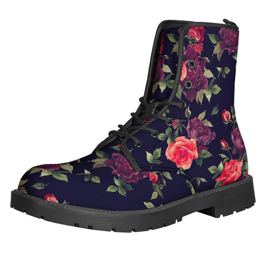 Red Violet Roses Floral Pattern Print Backpack
