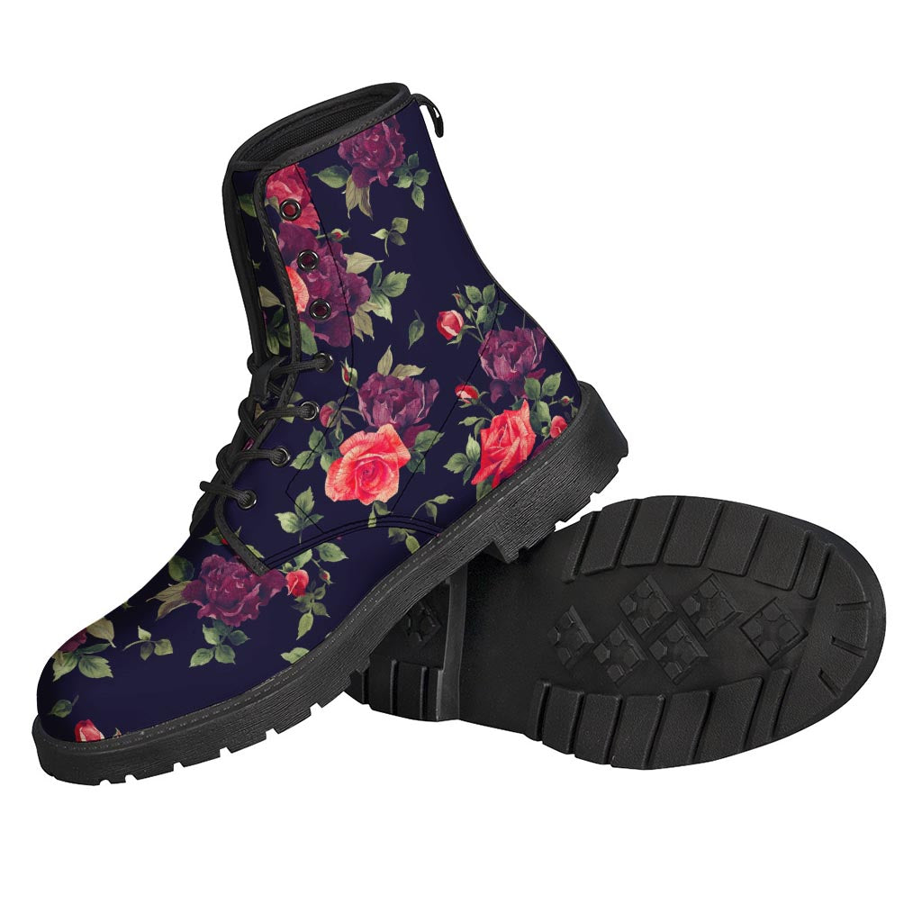 Red Violet Roses Floral Pattern Print Backpack