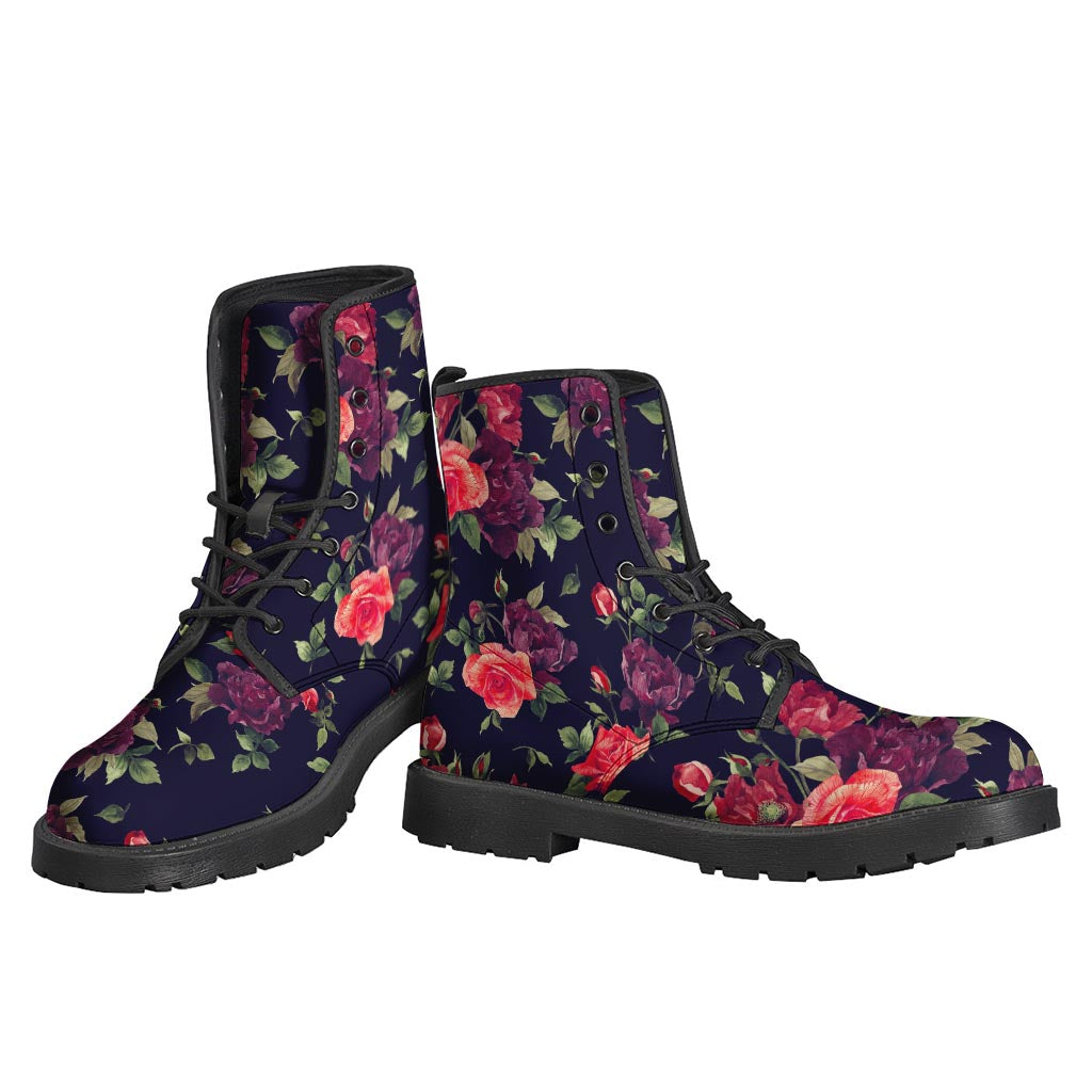 Red Violet Roses Floral Pattern Print Backpack
