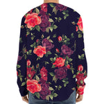 Red Violet Roses Floral Pattern Print Long Sleeve Baseball Jersey