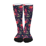 Red Violet Roses Floral Pattern Print Long Socks