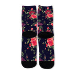Red Violet Roses Floral Pattern Print Long Socks