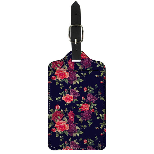 Red Violet Roses Floral Pattern Print Luggage Tag