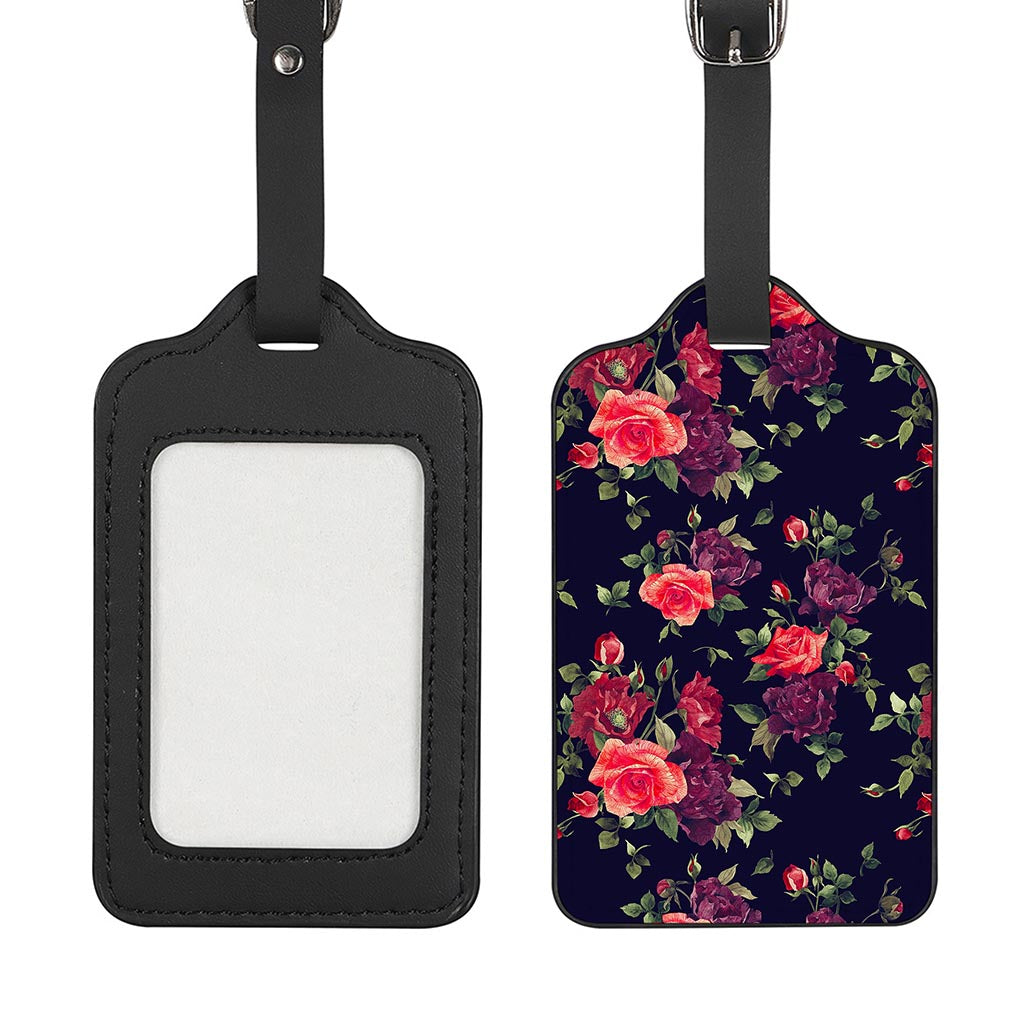 Red Violet Roses Floral Pattern Print Luggage Tag