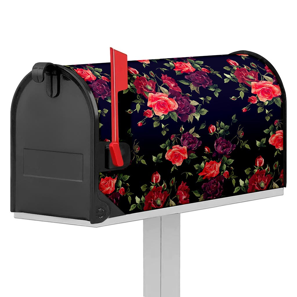 Red Violet Roses Floral Pattern Print Mailbox Cover
