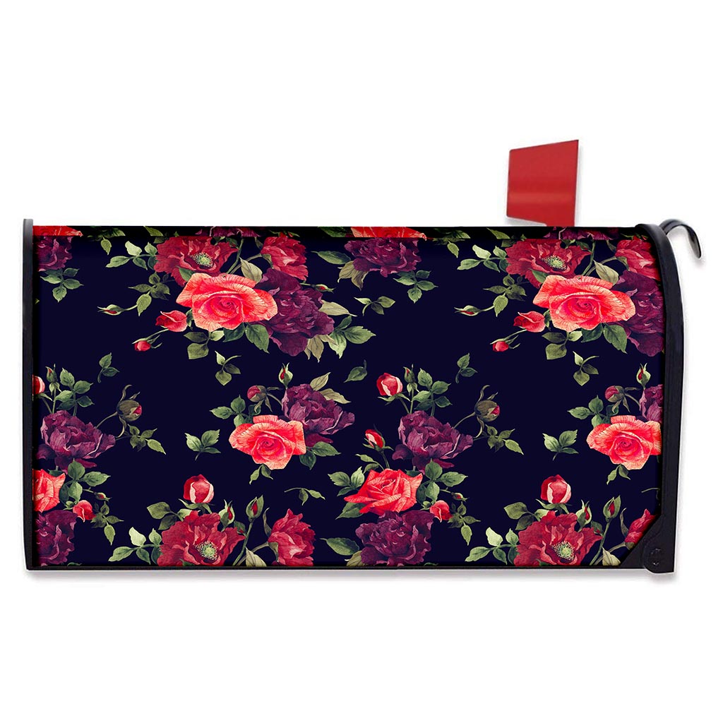 Red Violet Roses Floral Pattern Print Mailbox Cover