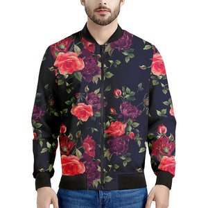 Red Violet Roses Floral Pattern Print Men's Bomber Jacket