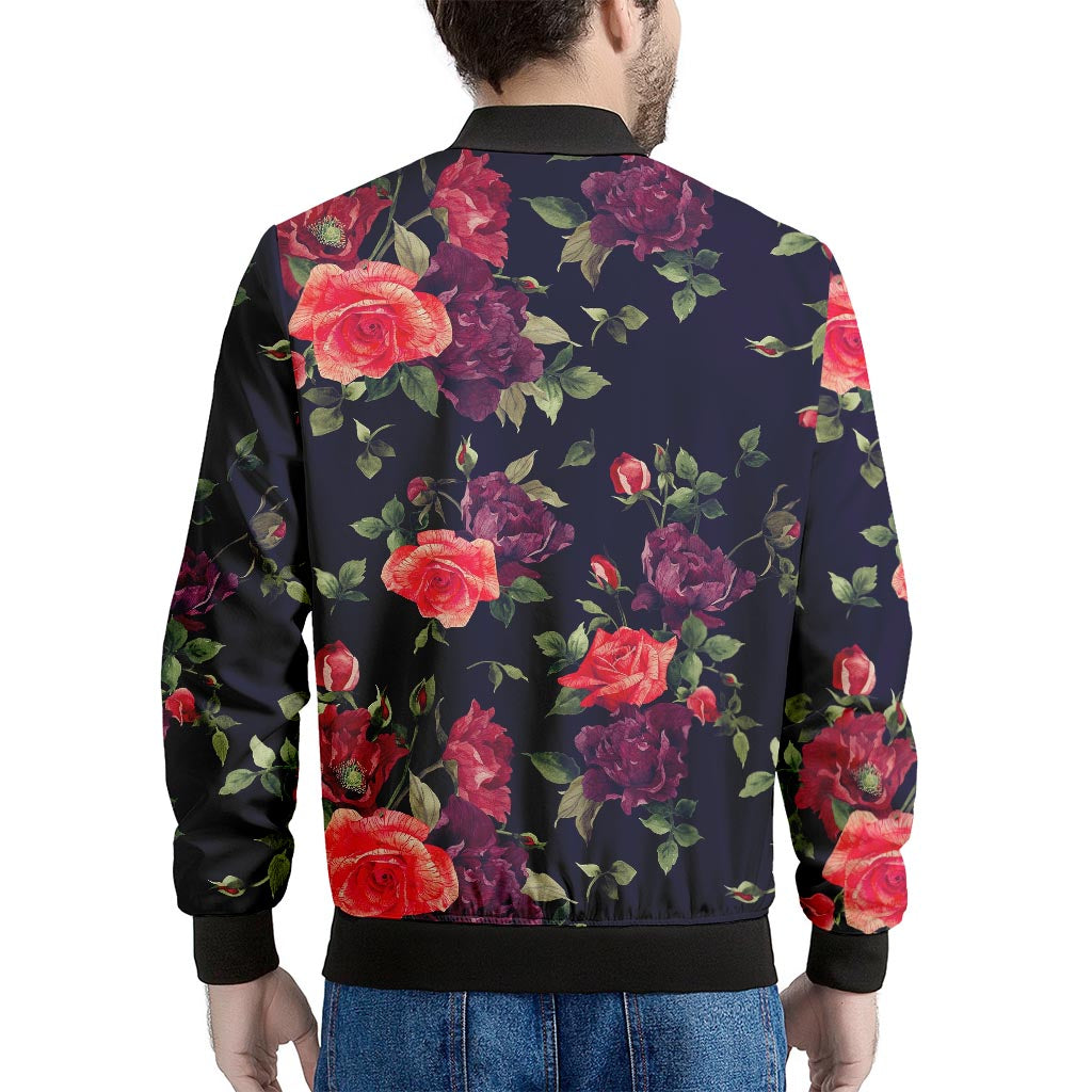 Red Violet Roses Floral Pattern Print Men's Bomber Jacket