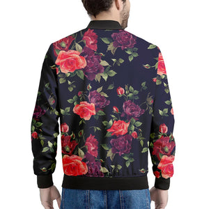 Red Violet Roses Floral Pattern Print Men's Bomber Jacket