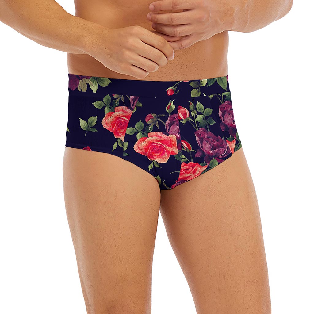 Red Violet Roses Floral Pattern Print Men's Briefs