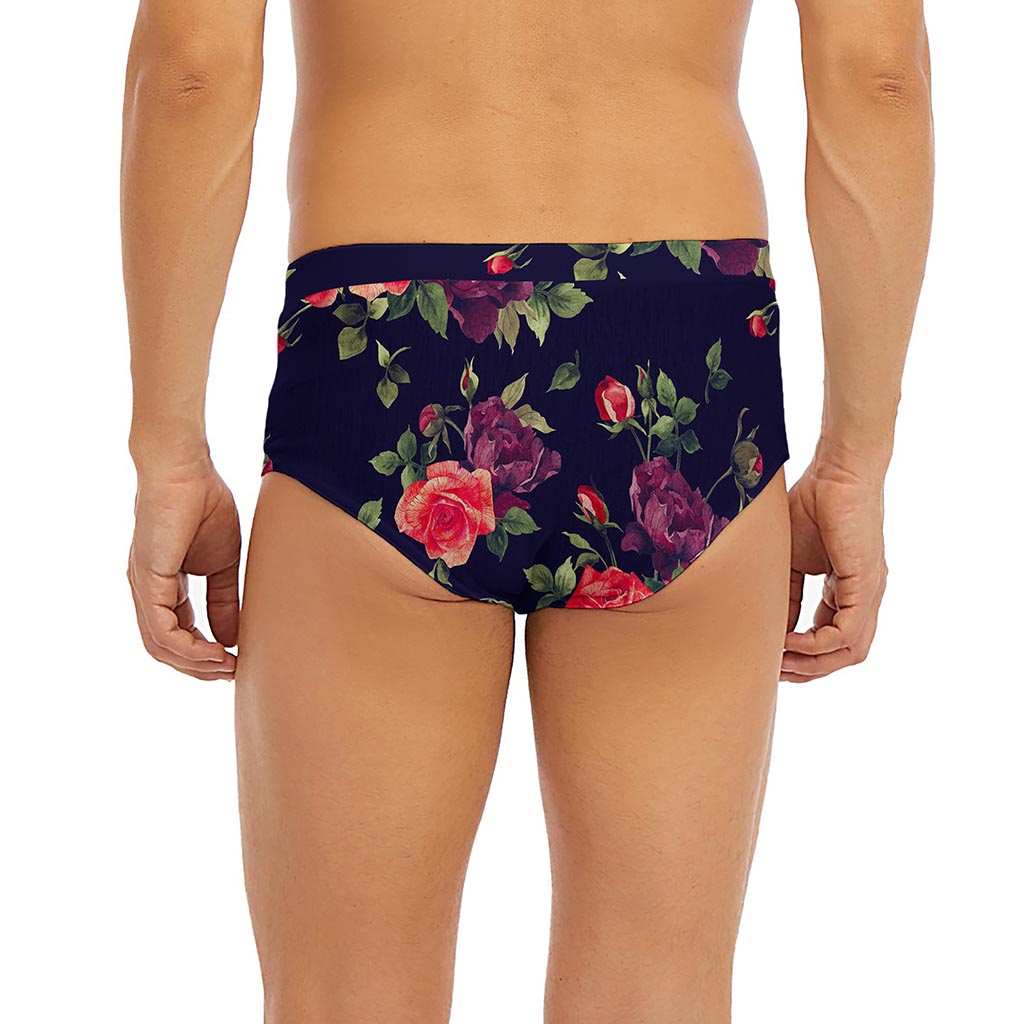 Red Violet Roses Floral Pattern Print Men's Briefs