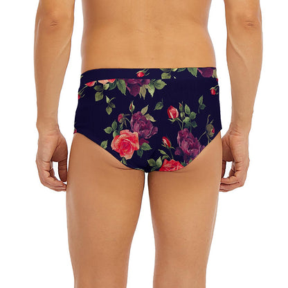 Red Violet Roses Floral Pattern Print Men's Briefs