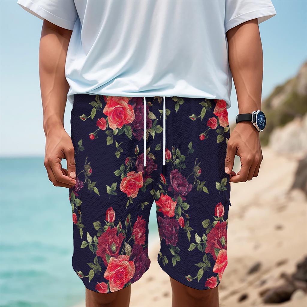 Red Violet Roses Floral Pattern Print Men's Cargo Shorts