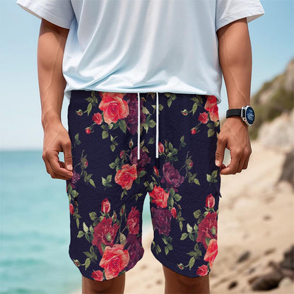 Red Violet Roses Floral Pattern Print Men's Cargo Shorts
