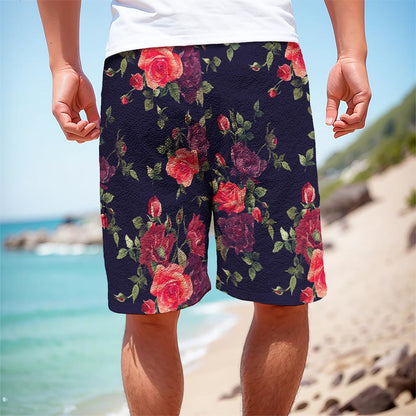 Red Violet Roses Floral Pattern Print Men's Cargo Shorts