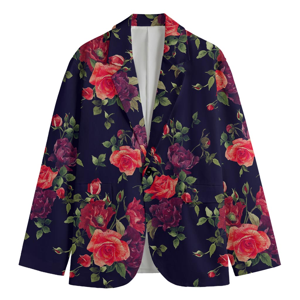 Red Violet Roses Floral Pattern Print Men's Cotton Blazer