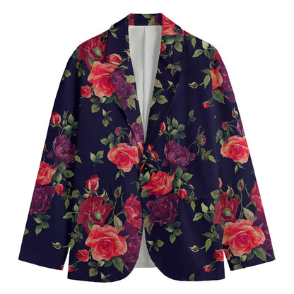 Red Violet Roses Floral Pattern Print Men's Cotton Blazer