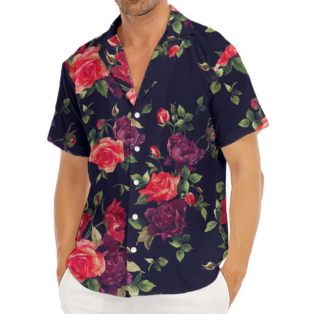 Red Violet Roses Floral Pattern Print Men's Deep V-Neck Shirt