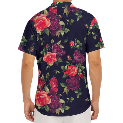 Red Violet Roses Floral Pattern Print Men's Deep V-Neck Shirt