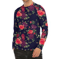 Red Violet Roses Floral Pattern Print Men's Long Sleeve Rash Guard