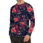 Red Violet Roses Floral Pattern Print Men's Long Sleeve Rash Guard