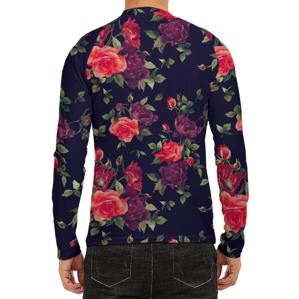 Red Violet Roses Floral Pattern Print Men's Long Sleeve Rash Guard