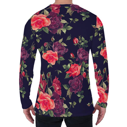 Red Violet Roses Floral Pattern Print Men's Long Sleeve T-Shirt