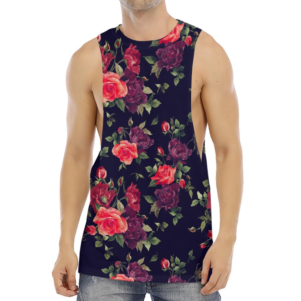 Red Violet Roses Floral Pattern Print Men's Muscle Tank Top